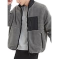 thumbnail image 2 of hirigin Men Lamb Fleece Jacket Contrast Color Casual Loose Warm Long Sleeve Zip Up Jacket for Outwear Streetwear, 2 of 7