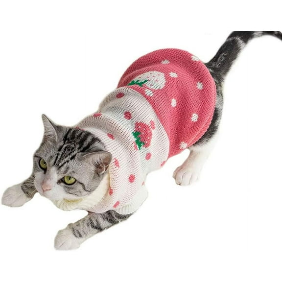Pet Clothes, Cat Sweater Winter Warm Puppy Clothes Strawberry Knitwear Turtleneck Dog Sweaters for Cats Puppy