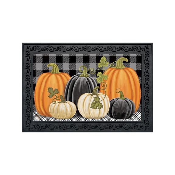 Briarwood Lane Fall Doormat 30x18 Indoor Outdoor Checkered Pumpkins Autumn For Fall Doormat
