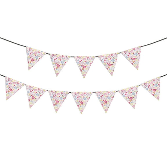 Hello kitty Banner Triangle Bunting Banner, 12 Pieces Christmas Party Bunting Canvas Flags Pennant Garland for Christmas Halloween Party Outdoor and Home Decoration
