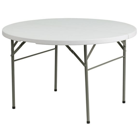 Pemberly Row 47.75" Round Plastic Bi-Fold Table in Granite White