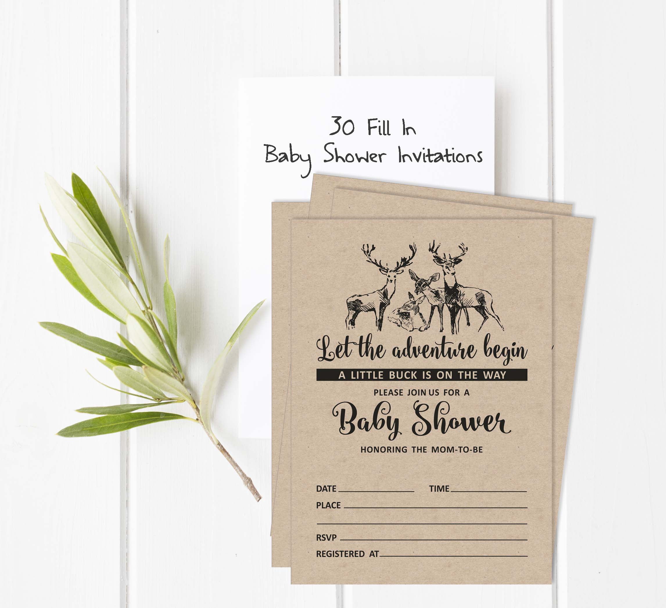 Inkdotpot 30Deer Jungle Animals Baby Shower Rustic Invitation Cards Fill In Blank Invites
