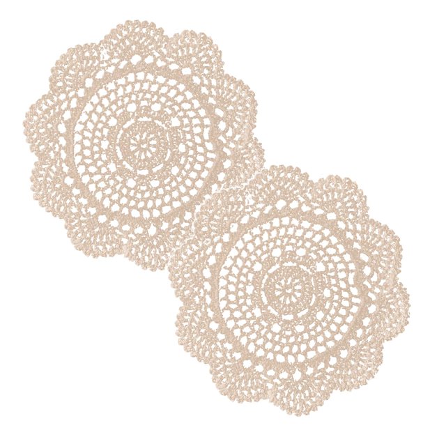 Oleegame 2PC Placemat Handmade Crochet Knitted Lace Round Cotton Table Mats 4 Pack Beige