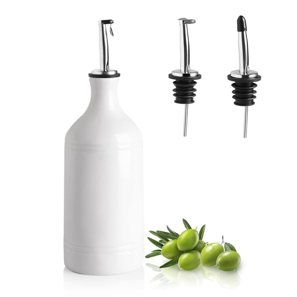 Botella dispensadora de aceite de oliva de cerámica Sweejar 460 ml, color blanco
