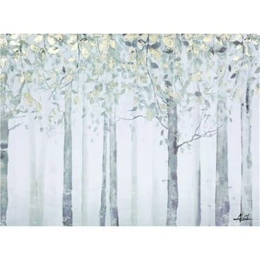 Yosemite Home Decor "Grey and Yellow Trees" Wood Wrapped Wall Art in Gray