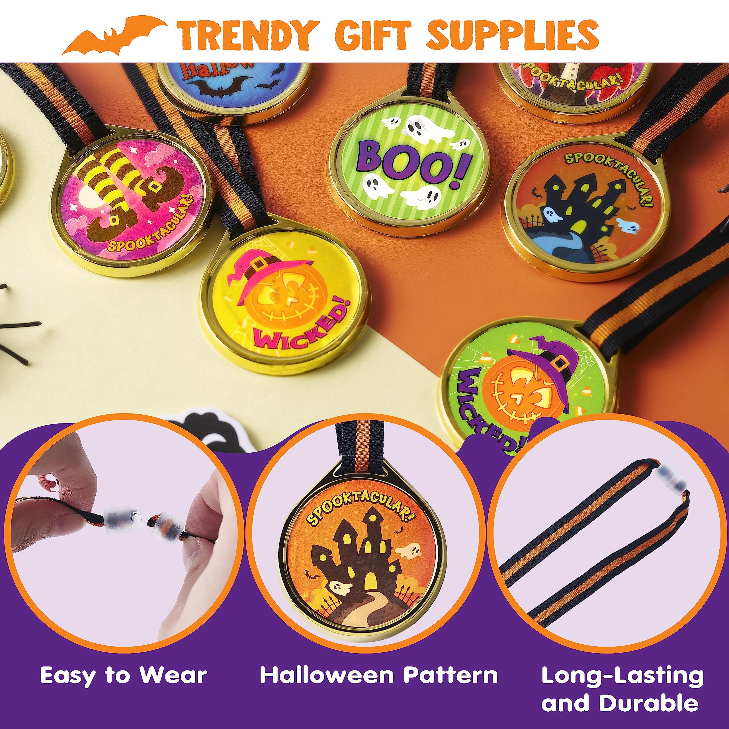 Joyfy 24 Pcs Halloween Carnival Prizes,Halloween Medal Trophies and Trophy Ribbons Games,Best Costume Trophy Halloween for Adults Kids,Halloween Prizes Bulk,Carnival Party Favors