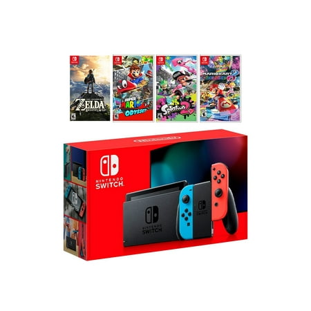 2022 New Nintendo Switch Must-Play Bundle, New Released 32GB Neon Red/Neon Blue Joy-Con Console Set, The Legend of Zelda: Breath of the Wild, Super Mario Odyssey, Splatoon 2, Mario Kart 8 Deluxe