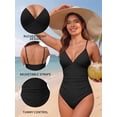 thumbnail image 6 of MOYIKO One Piece Swimsuits for Women Tummy Control Bathing Suit Ruched Sexy V Neck Black Slimming Swimwear, 6 of 7
