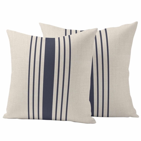 Blue Striped Outdoor Waterproof Throw Pillow Covers Set of 2, 20"x20", Simple Brown Linen Texture Vintage Decorative Pillow Covers Outside Cushion Case for Patio Porch Garden