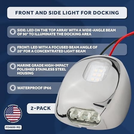 Five Oceans Boat Docking Lights, 2 Pack Marine LED Front and Side Light for Docking, Waterproof IP66, for Pontoon, Fishing Boats, Bass Boats, Sport Boats, Daycruisers, Sportyachts - FO4600-M2