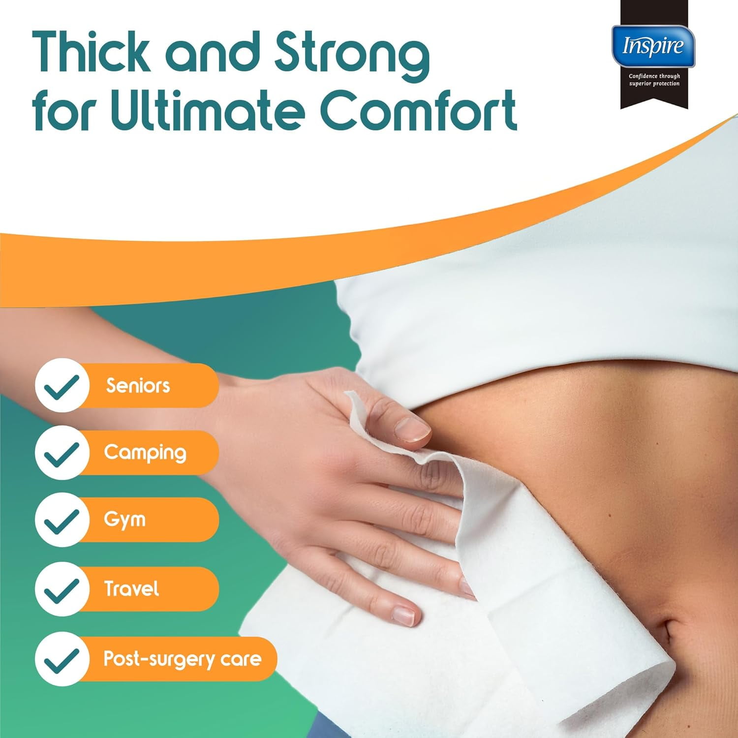INSPIRE Ultra Thick Rinse Free Adults Bathing - Wet Wipes Thick Strong XL with Aloe,10 Pack