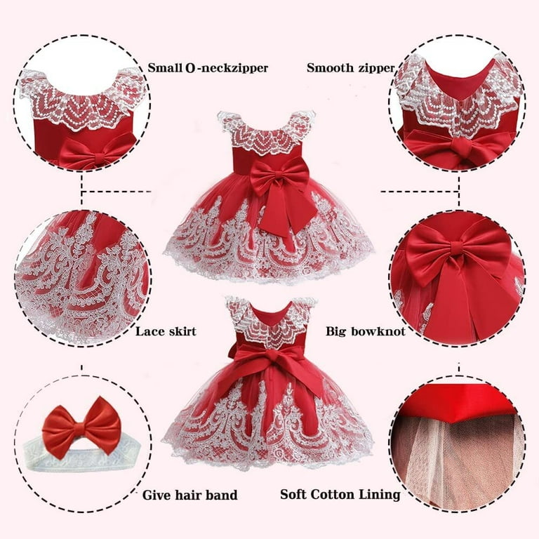 Baby Girls Dresses Bow Knot Cute Outfits Baptism Lace Formal Birthday Gift  Party