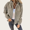 thumbnail image 2 of Yokua Women's Corduroy Drawstring Hooded Pocket Zip Up Jacket Loose Shacket Coat, 2 of 7