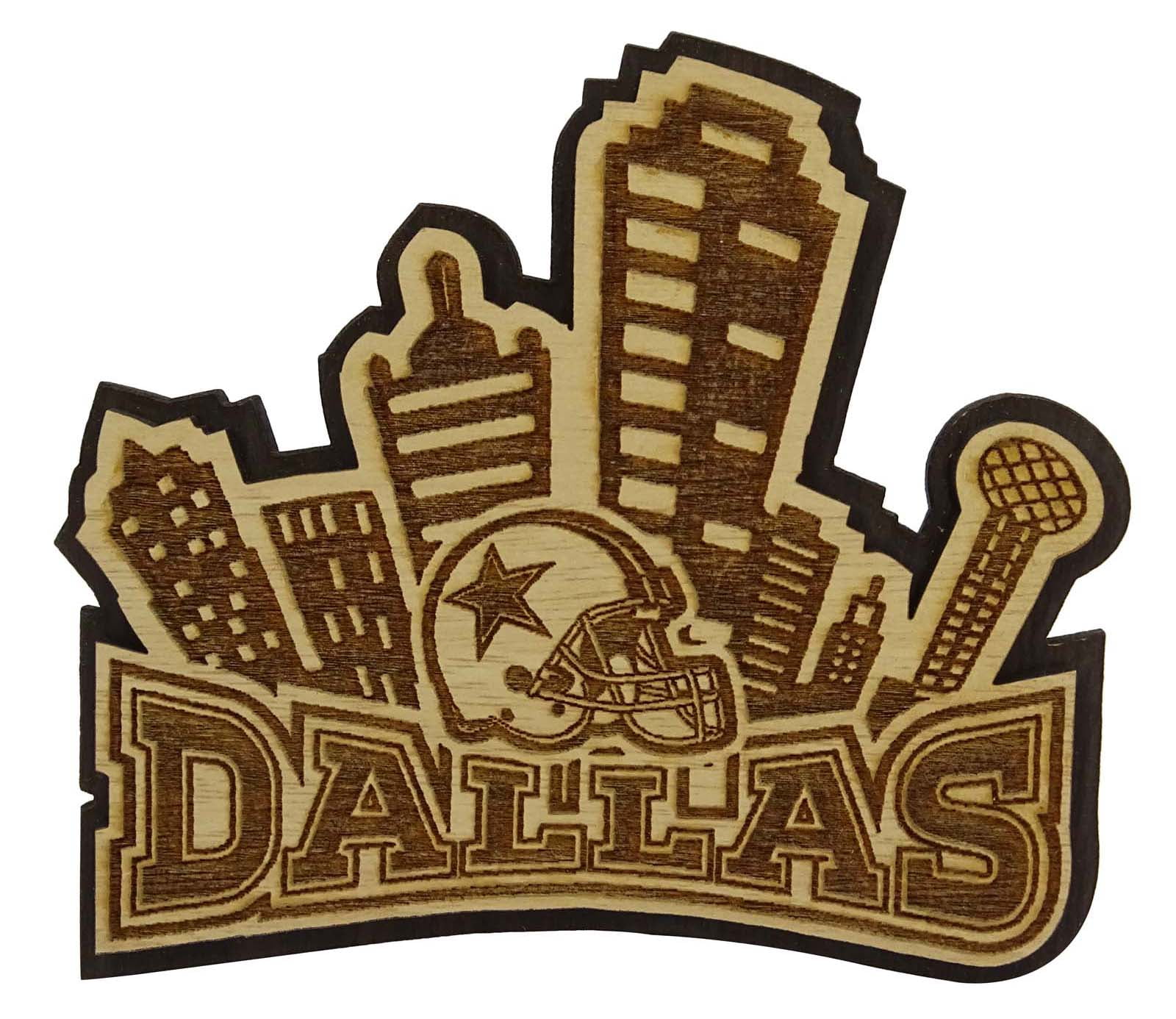Wood Engraved Dallas Fridge Souvenir Gift