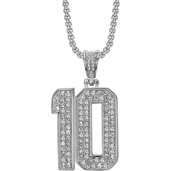 Zephyriana Men's Women's Hip Hop Jewelry Inlaid Zirconia Stainless Steel Number 10 Amulet Exquisite Retro Gift Necklaces