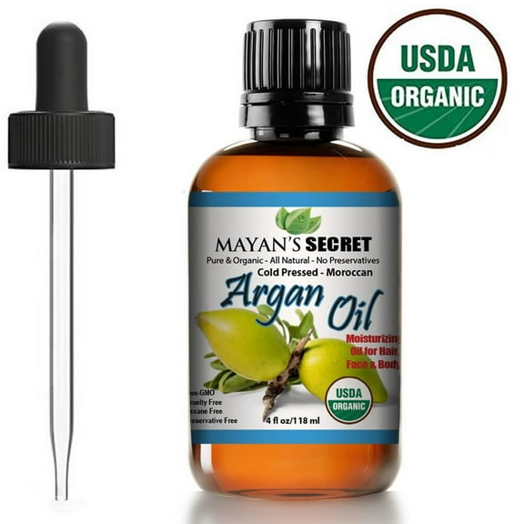 Mayan's Secret Organic Argan Essential Oil Cold Pressed for Skincare, Hair Care, and Natural Bug Repellent - USDA Certified, Unrefined, 4oz