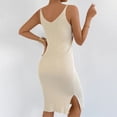 thumbnail image 5 of Xaqiouau Womens Solid Sleeveless Ribbed Knit Bodycon Midi Dress Scoop Neck Side Slit Fitted Stretchy Casual Work Party Club Evening Wear, 5 of 7