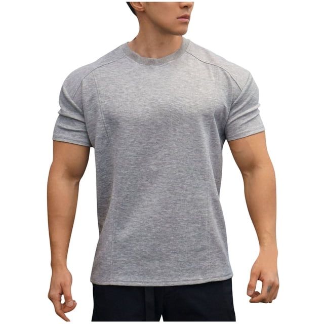 Camisas de Entrenamiento de los Hombres, Casual Color Sólido, Cuello Redondo Camisas de Manga Corta Blusas para Hombres