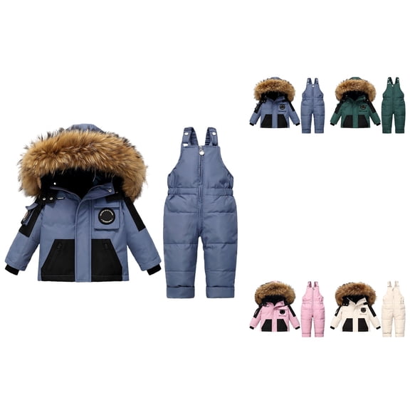 Insulated Winter Snowsuit for Girls & Boys, 2-Piece Waterproof Ski Bib Overalls with Jacket, Windproof Cold Weather Outdoor Play Set for Toddlers