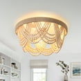 thumbnail image 3 of 3-Light Bohemia Wood Beaded Flush Mount Ceiling Light Antique Rustic Chandelier White Finishing for Bedroom Nursery Room Girl Room Hallway Entryway Passway Dining Room, 3 of 8