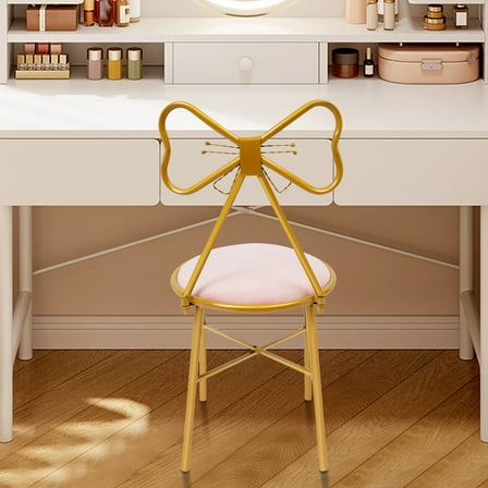 Butterfly-Shaped Vanity Chair ,Velvet Cushion Makeup Chair Casual Dressing Chair with Golden Metal Leg for Bedroom Home Garden Living Room(Light Pink)