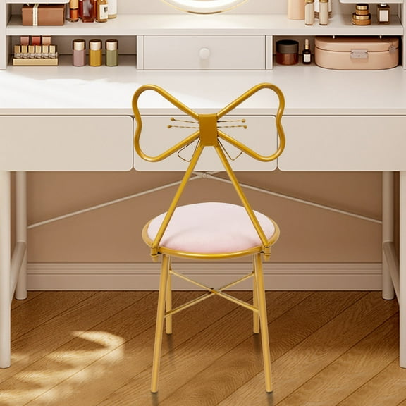 Butterfly-Shaped Vanity Chair ,Velvet Cushion Makeup Chair Casual Dressing Chair with Golden Metal Leg for Bedroom Home Garden Living Room(Light Pink)