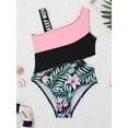 thumbnail image 5 of Sholeno Girls One Piece Bathing Suit Colorblock One Shoulder Swimsuits Summer Beach Sport Swimwear Pink Lily 14, 5 of 6
