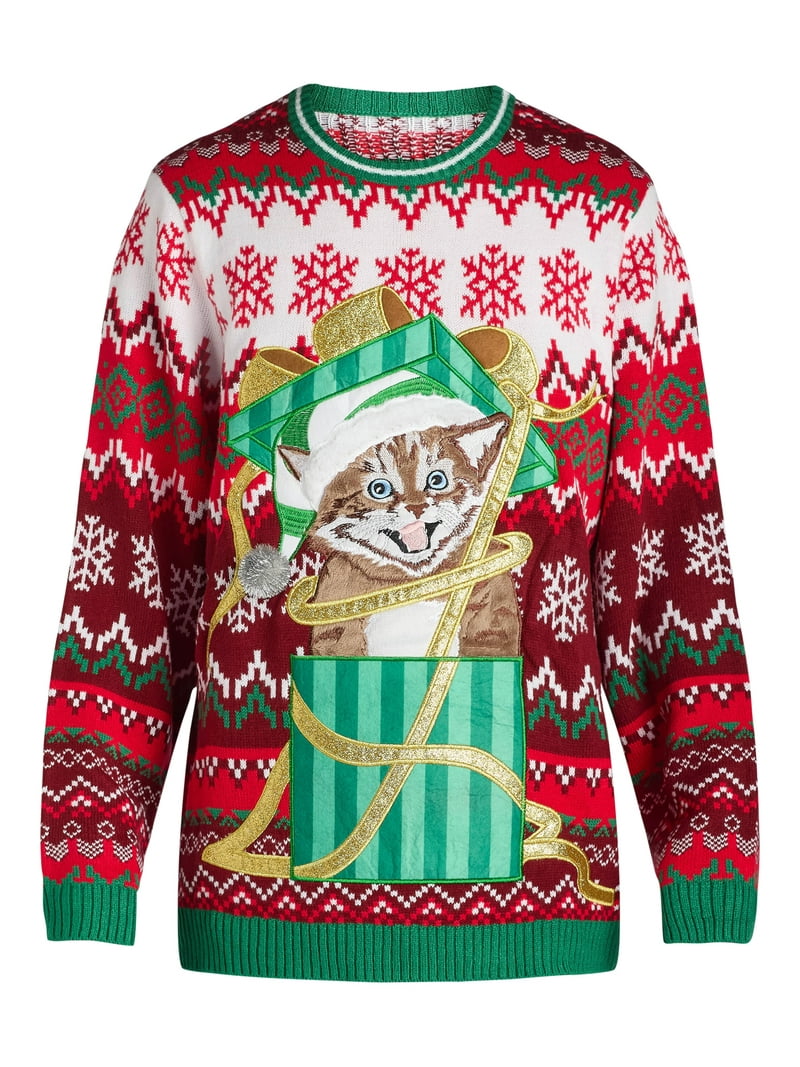 Holiday Time Men's Big Men's Ugly Christmas Sweater with Drink