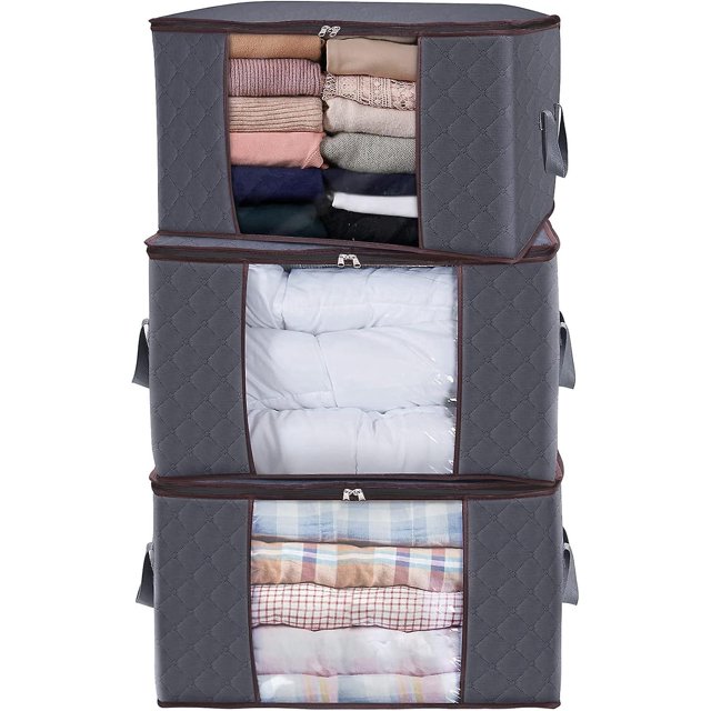 lote De 3 Sac De Rangement Pour Couette En Pais Non-tiss Sac De Rangement Sous Lit Pour Dredons Couvertures Oreillers Jouets Vestes Vtements, Gris,