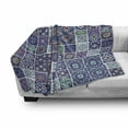 thumbnail image 3 of Ethnic Soft Flannel Fleece Blanket, Traditional Mosaic Azulejo Portuguese Cultural Ceramic Tiles Folk Design, Cozy Plush for Indoor and Outdoor Use, 70" x 90", Teal Indigo Navy Blue, by Ambesonne, 3 of 6