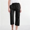 thumbnail image 4 of Capris Womens Cotton Linen Knee Length Elastic Waist Drawstring Bermuda Shorts Casual Beach Shorts with Pockets, Black 20" Inseam S, 4 of 6