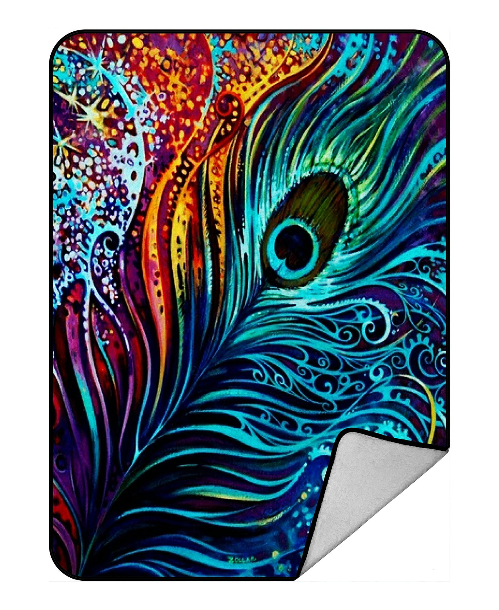 GCKG Colorful Peacock Design Fleece Blanket Crystal Velvet Front and
