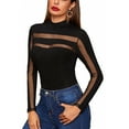 thumbnail image 4 of Inevnen Bodysuit for Women Mesh Long Sleeve Round Neck Slim Fit T Shirt Bodysuit Tops, 4 of 4