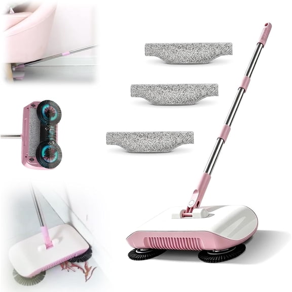 Smart Robot Vacuum Cleaner with Mop & Broom, Dry Wet Use, 3-in-1 Automatic Floor Cleaning Robot with Detachable Bin & 180° Swivel Head, Non Electric Hard Floor Sweeper for Home Kitchen Office, Pink