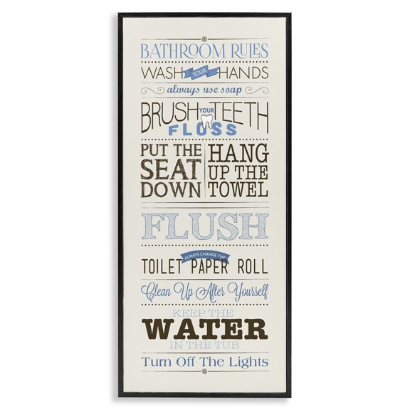 Stupell Industries Farmhouse Bathroom Rules Vintage List Black Framed Giclee Art, 10 x 24, by Stephanie Workman Marrott