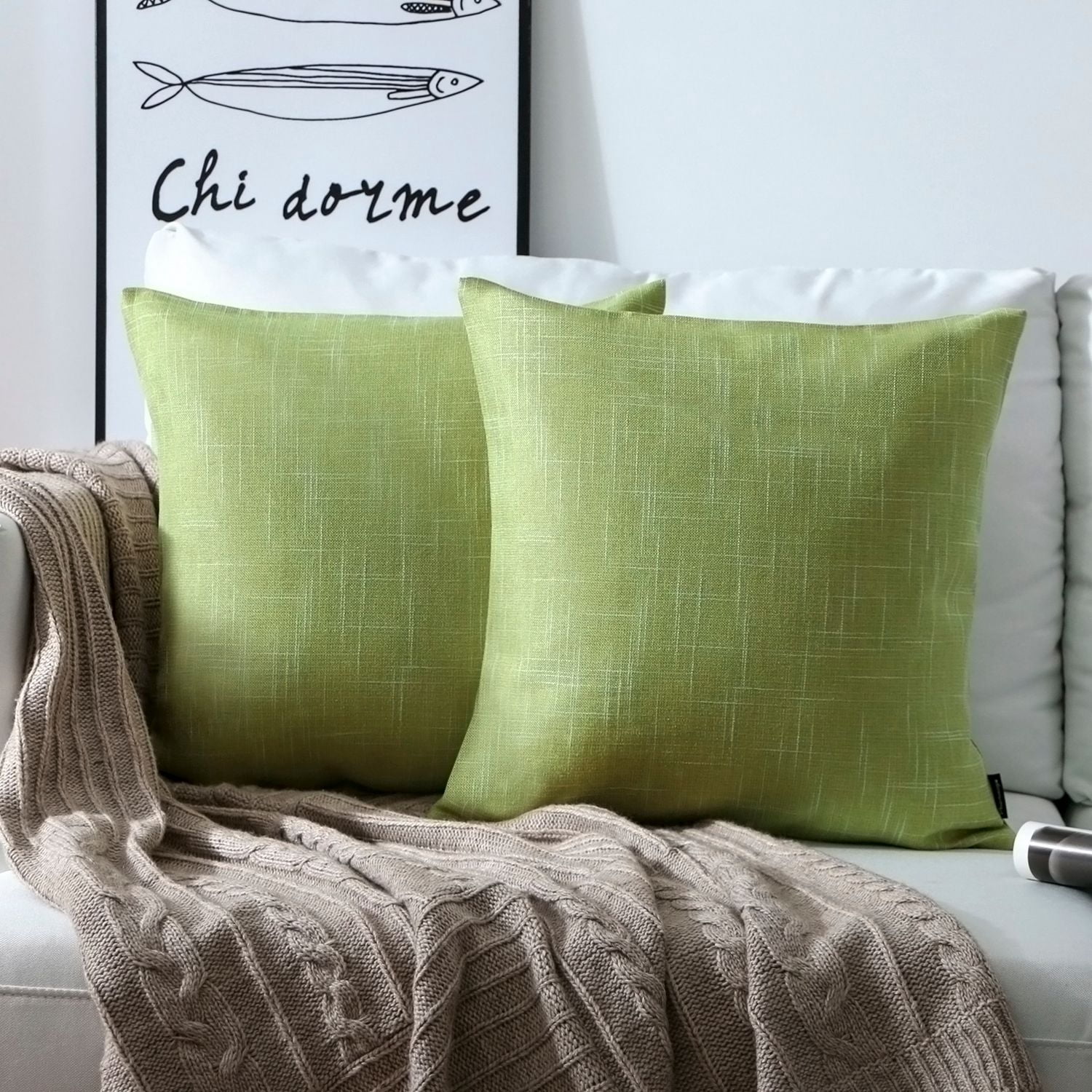 Phantoscope Soft Textured Linen-Look Decorative Throw Pillows, 18 x 18 in, Light Green, 2 Pack