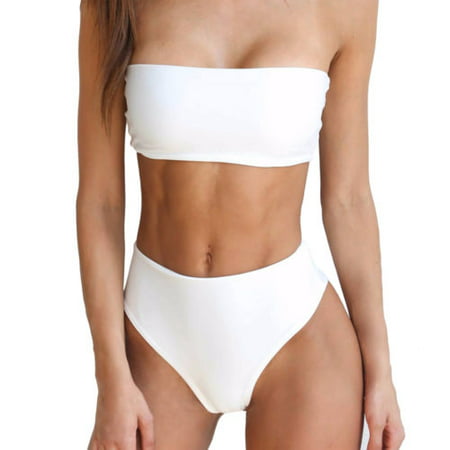 Womens Bandeau Bra Bikini Sets Push Up Swimwear High Waist Strapless Swimsuit Sexy Bathing (Best Thong Bathing Suits)