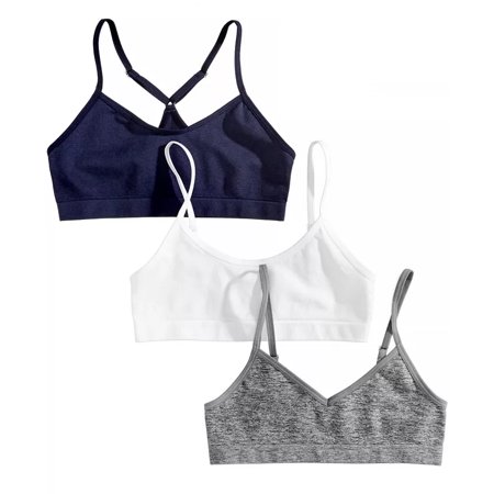 

Maidenform HEATHER GREY/WHITE/BLUE NIGHTS Girls 3-Pk. Crop Bras US Large