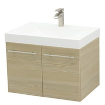 WindBay Wall Mount Floating Bathroom Vanity Sink Set. Tan Vanity, White Integrated Sink Countertop - 29.25"