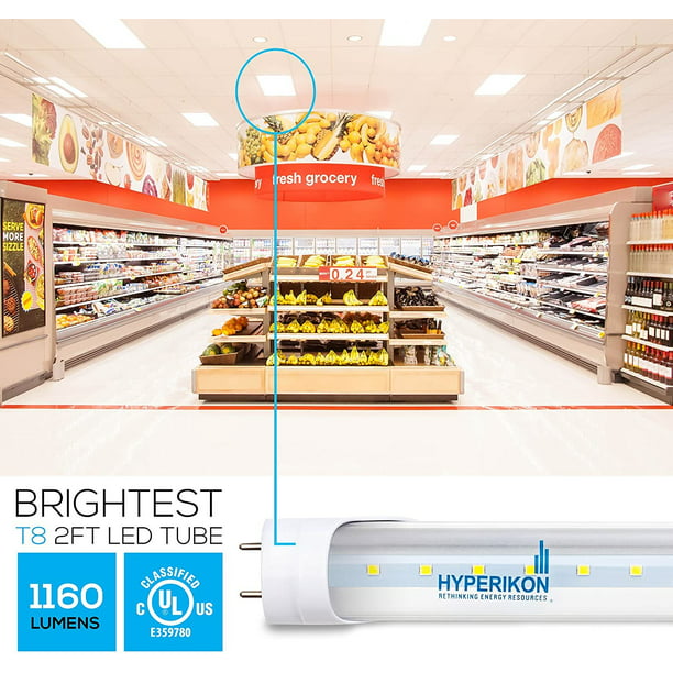 Hyperikon T8 2 Foot LED Tube, 25 Replacement 8W, Dual Ended, Clear Lens, UL, Daylight White, 24 Pack - Walmart.com
