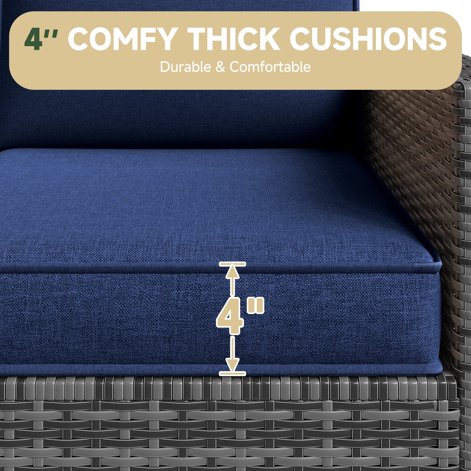 BaPiPro 4-Person Navy Blue Outdoor Sectional Sofa Cushions, Waterproof Polyester Patio Cushions with High-Density Sponge, No Assembly Required, for Backyard, Balcony, Deck, Poolside