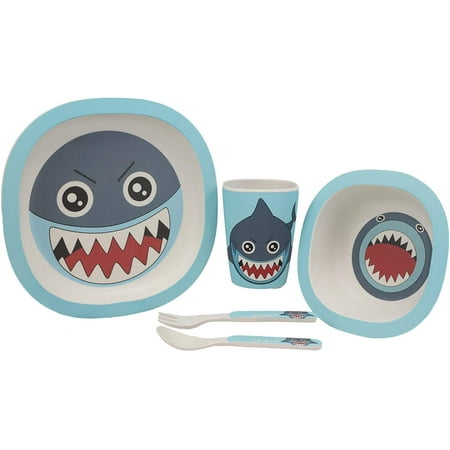 Ebros Fish Shark 5 Piece Organic Bamboo Dinnerware Set For Kids Children Toddler