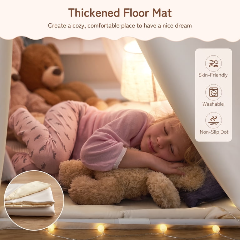 Besrey Kids Play Tent with Lights and Mat, Beige photo 5