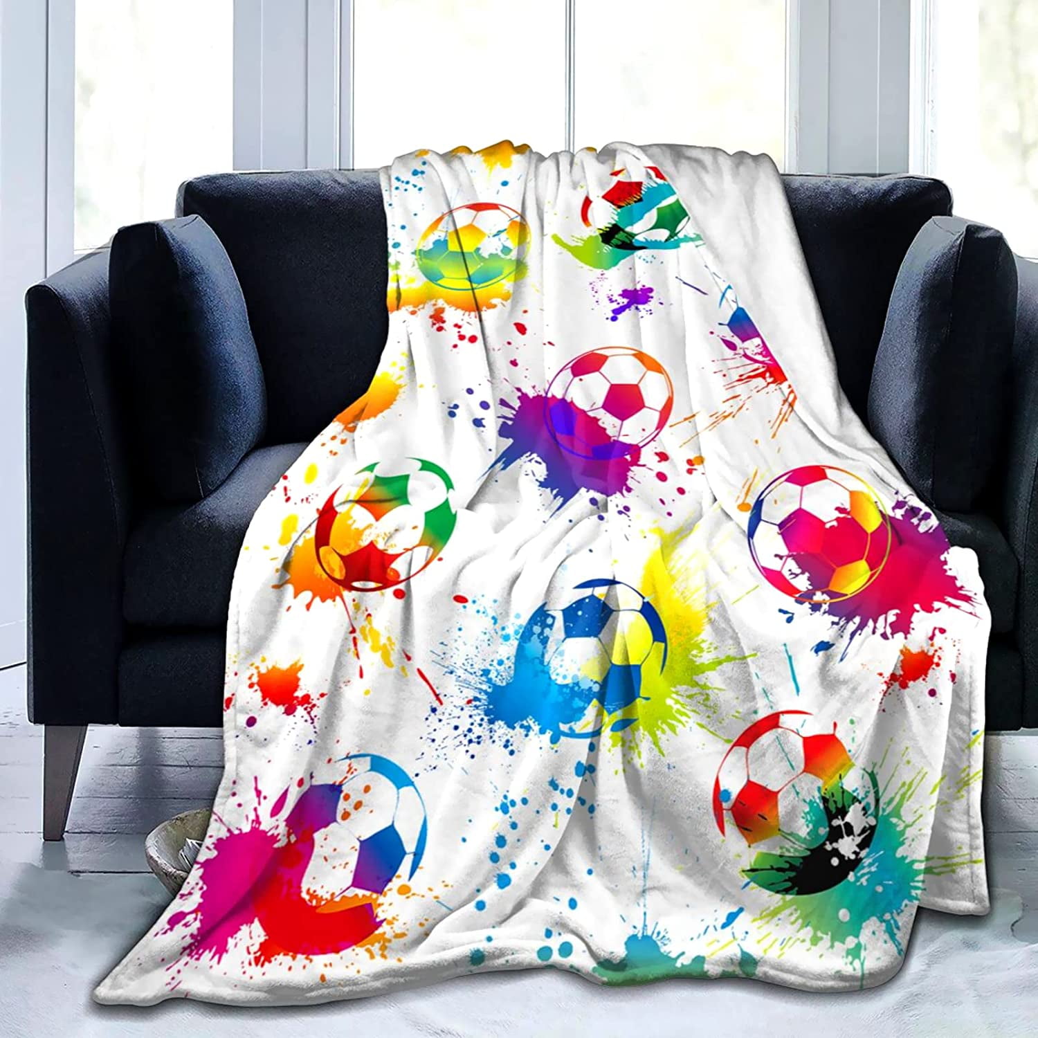 Super Soft Soccer Blanket Throw Soccer Ball Blankets Lightweight
