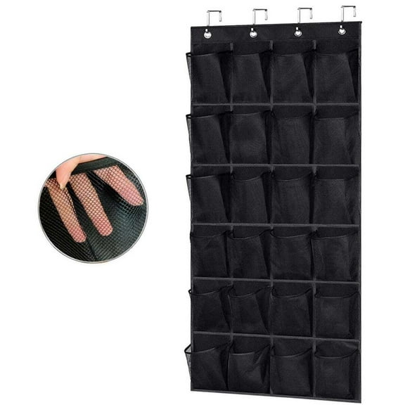 iMucci Hanging Shoe Holder Rack for Over the Door, 24 Mesh Pockets Hold up to 40 Pounds, Back of Closet Organizer, Behind Door Hanger, Nonslip Holders, Shoes, Sneakers and Home Accessories (Black)