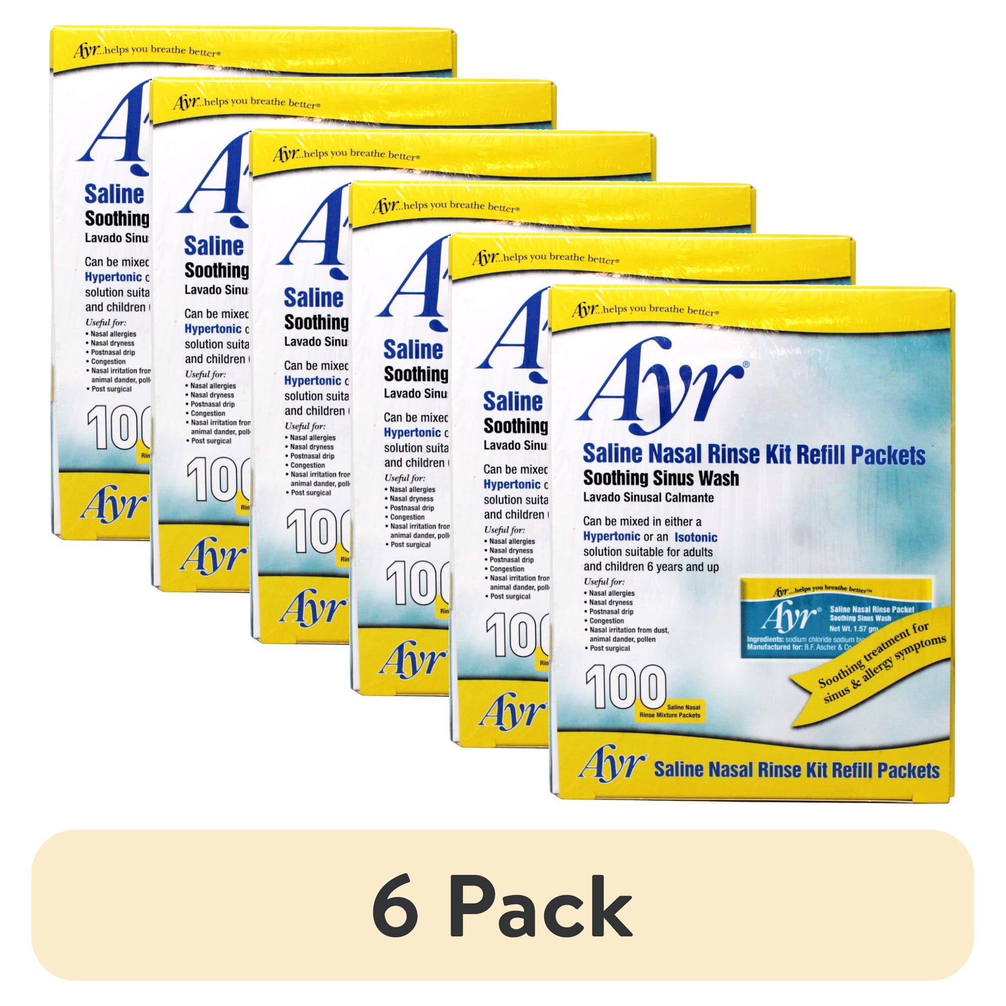 (6 pack) Ayr Sinus Rinse Kit Refill Packets - 100 Count