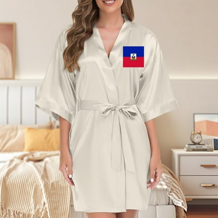 Haiti Flag Valentines Lingerie for Women Sleepwear Dresses Bridesmaid Wedding Party Bathrobe Nightgown Bridal Shower Gift