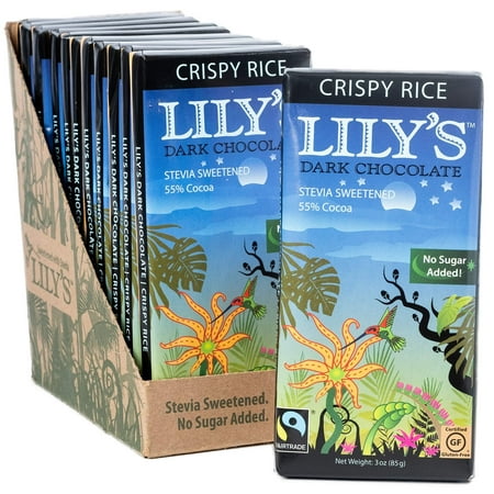 Crispy Rice Dark Chocolate Bar by Lily's Sweets | Stevia Sweetened, No Added Sugar, Low-Carb, Keto Friendly | 55% Cacao | Fair Trade, Gluten-Free & Non-GMO | 3 ounce, 12-Pack 12