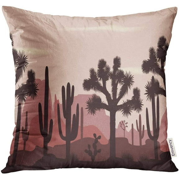 EREHome Black Abstract Desert with Joshua Trees Opuntia and Saguaro Cacti Mountains Throw Pillowcase Cover Cushion Case Home Decor 16x16 inch