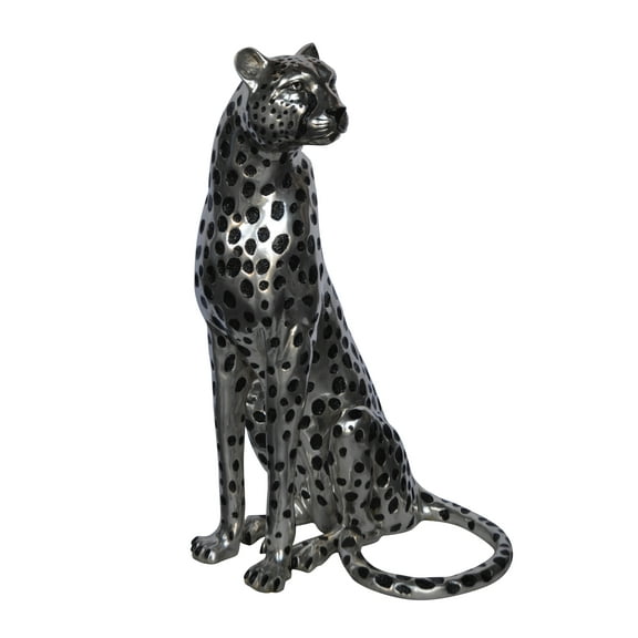 Sitting Cheetah Bronze Statue Silver Finish - Stylish and Modern Handcrafted Stunning Sculpture for Elegant Home & Garden Deco, Size: 21"L x 21"W x 34"H